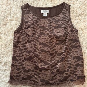 Vintage Bob Mackie Brown Sleeveless Lace Tank Top